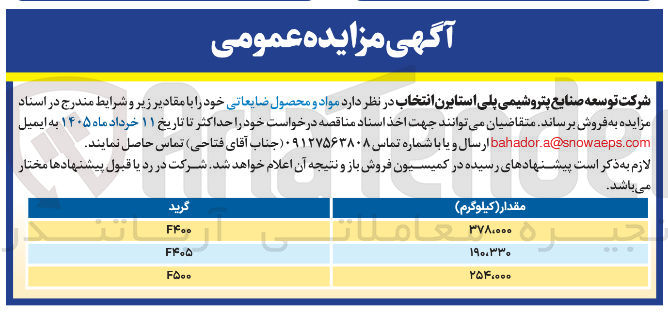 تصویر کوچک آگهی فروش مواد و محصول ضایعاتی خود