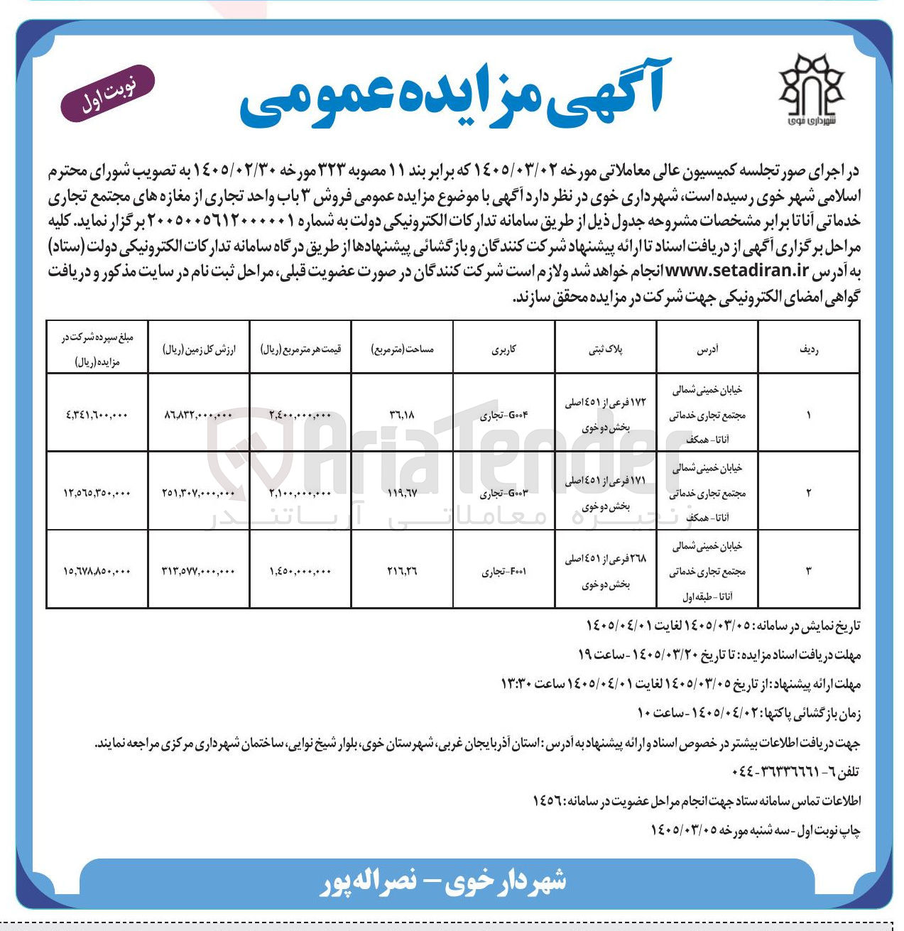 تصویر کوچک آگهی فروش ۳ باب واحد تجاری