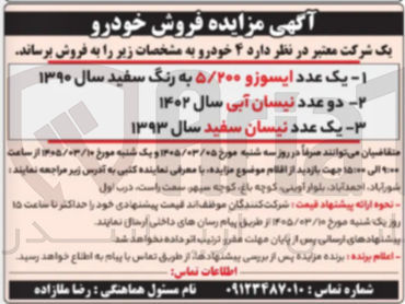 تصویر کوچک آگهی فروش 4 خودرو