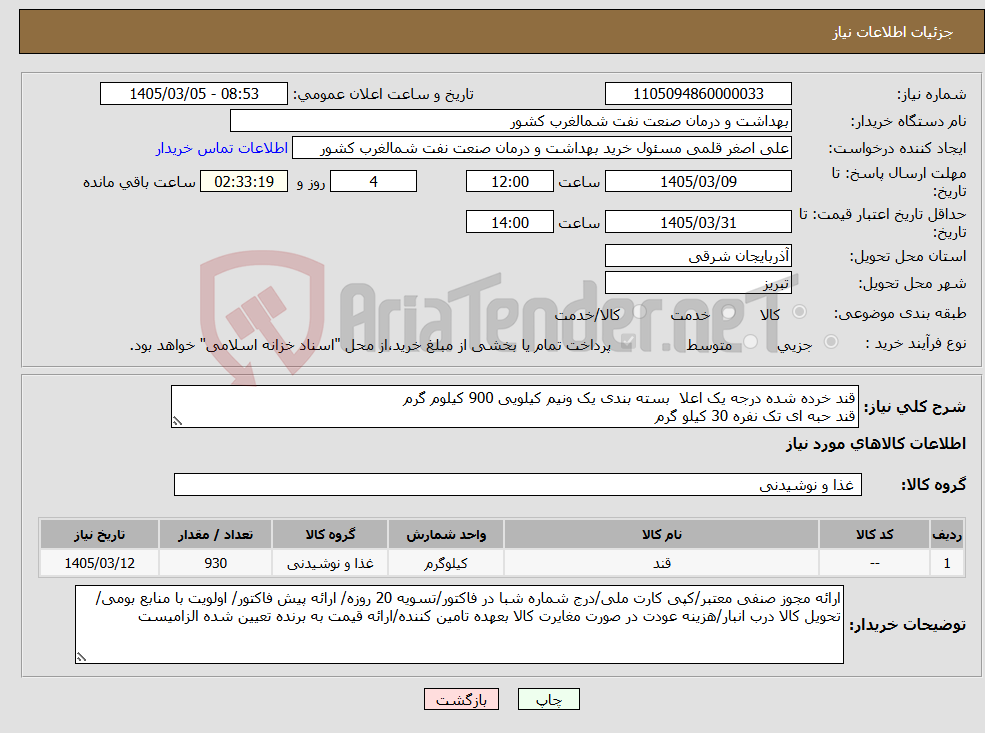 تصویر کوچک آگهی نیاز کالا-قند خرده شده درجه یک اعلا بسته بندی یک ونیم کیلویی 900 کیلوم گرم قند حبه ای تک نفره 30 کیلو گرم