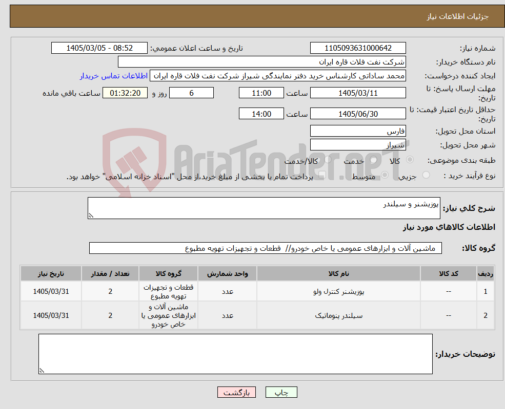 تصویر کوچک آگهی نیاز کالا-پوزیشنر و سیلندر