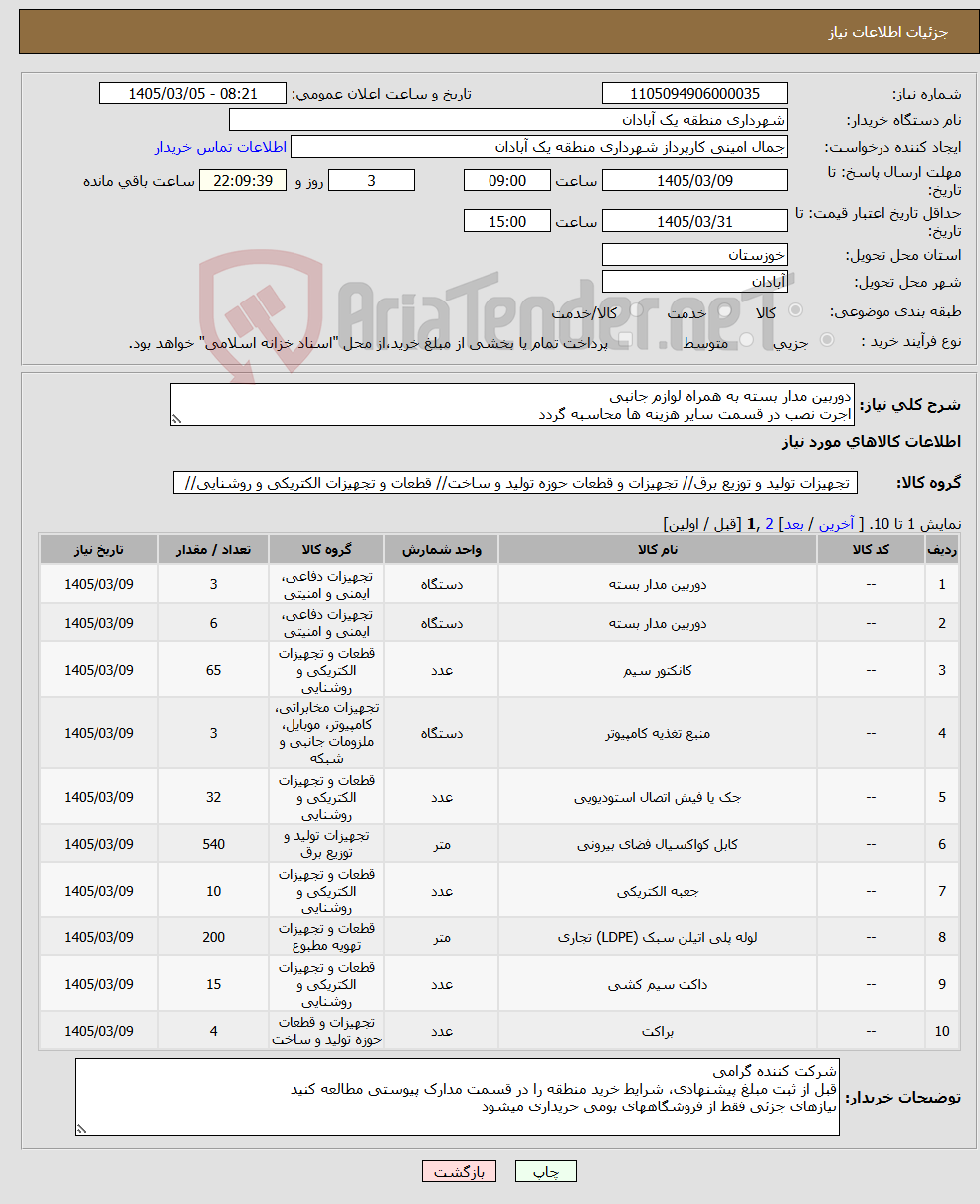 تصویر کوچک آگهی نیاز کالا-دوربین مدار بسته به همراه لوازم جانبی اجرت نصب در قسمت سایر هزینه ها محاسبه گردد