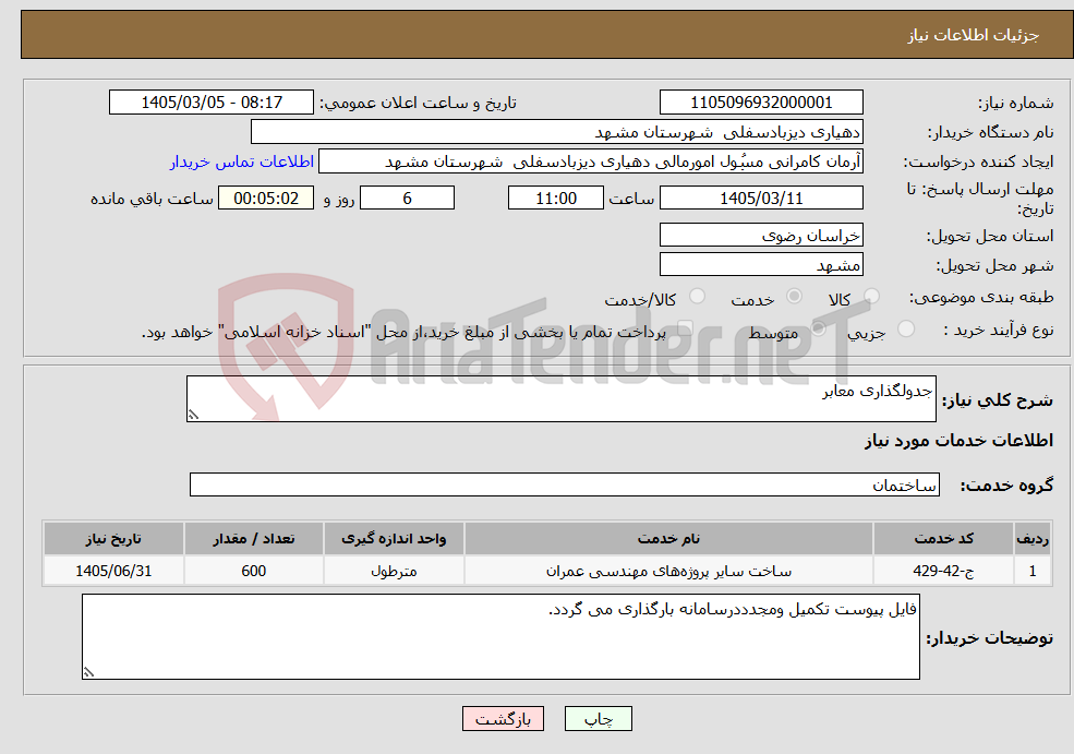 تصویر کوچک آگهی نیاز خدمات-جدولگذاری معابر