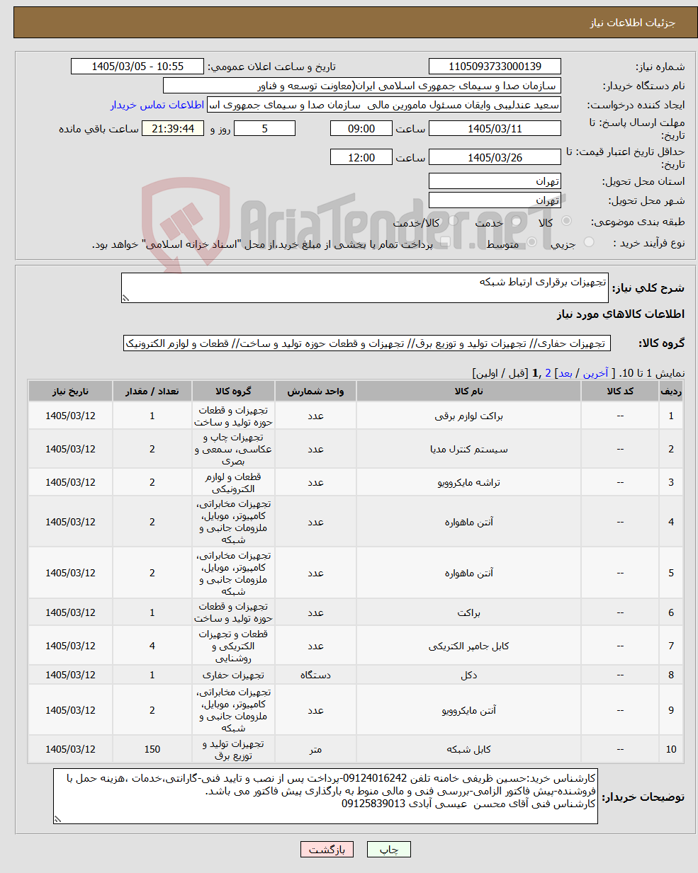 تصویر کوچک آگهی نیاز کالا-تجهیزات برقراری ارتباط شبکه