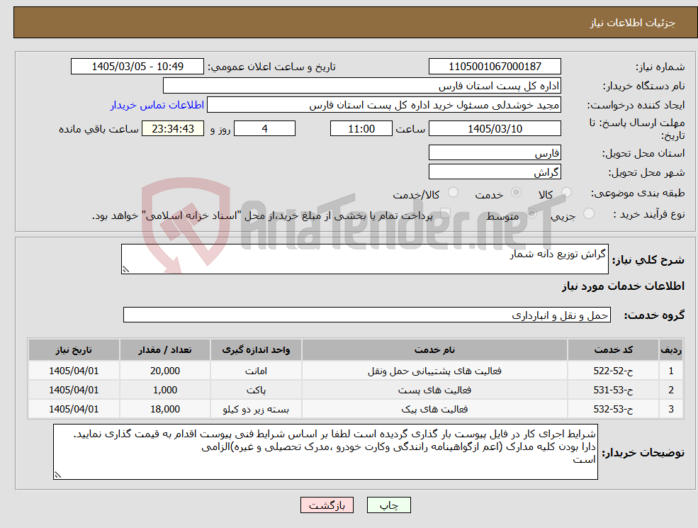 تصویر کوچک آگهی نیاز خدمات-گراش توزیع دانه شمار