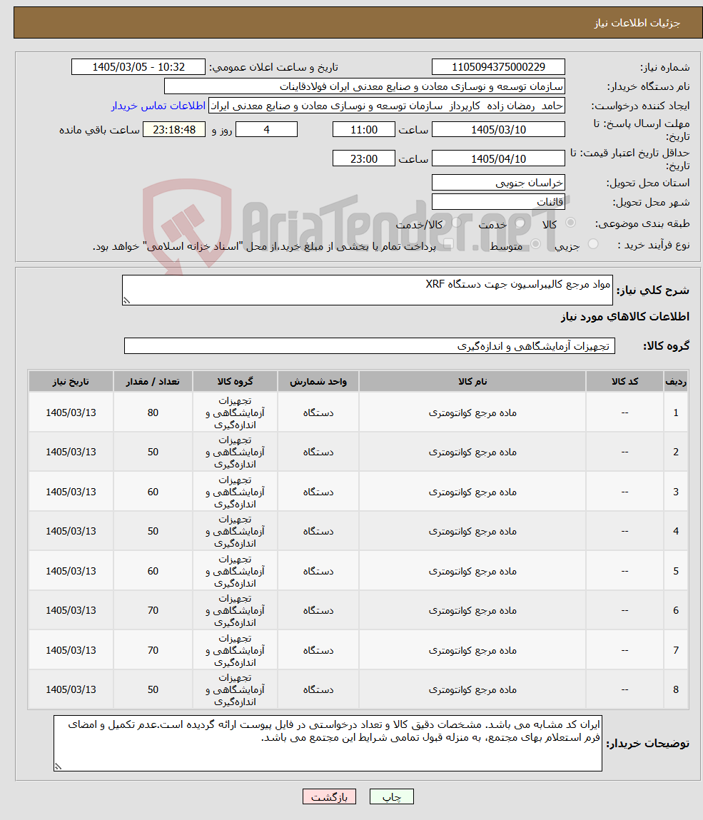 تصویر کوچک آگهی نیاز کالا-مواد مرجع کالیبراسیون جهت دستگاه XRF