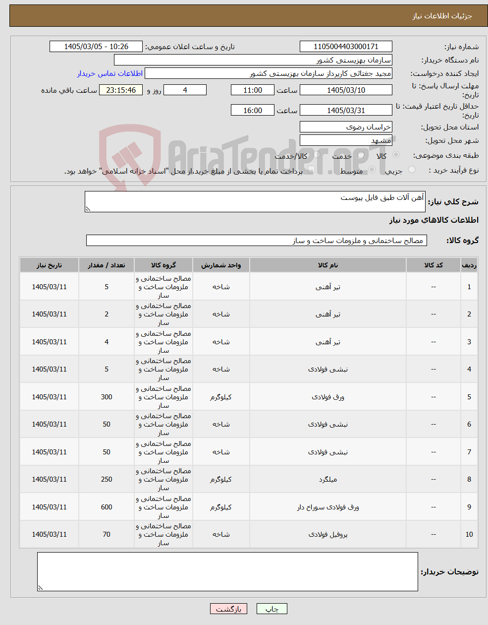 تصویر کوچک آگهی نیاز کالا-آهن آلات طبق فایل پیوست