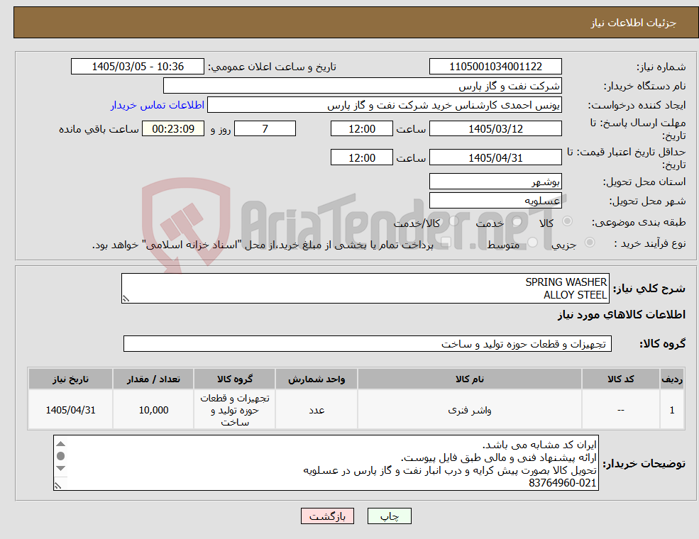 تصویر کوچک آگهی نیاز کالا-SPRING WASHER ALLOY STEEL