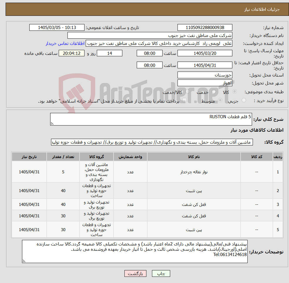 تصویر کوچک آگهی نیاز کالا-5 قلم قطعات RUSTON