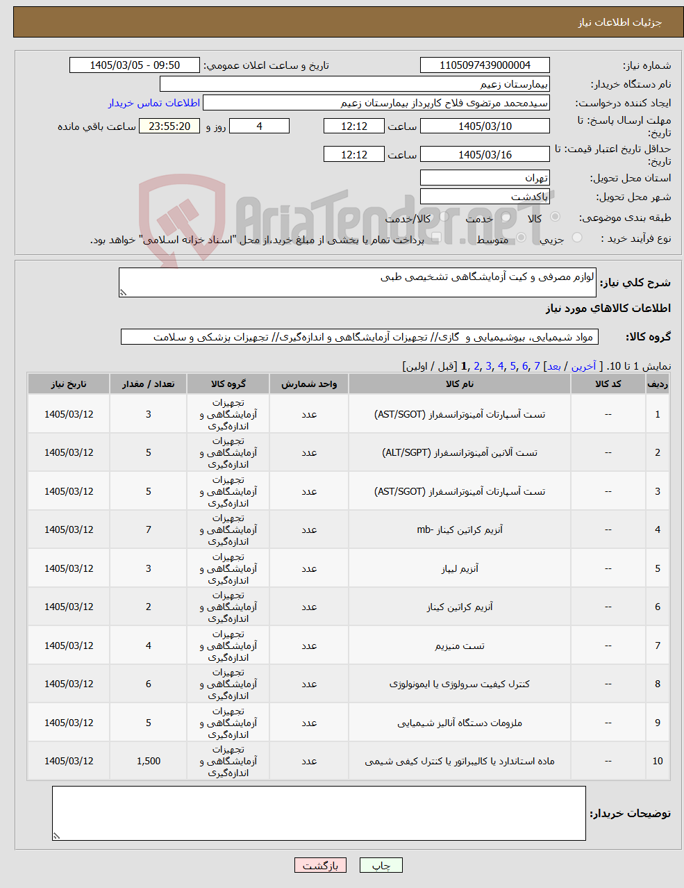 تصویر کوچک آگهی نیاز کالا-لوازم مصرفی و کیت آزمایشگاهی تشخیصی طبی