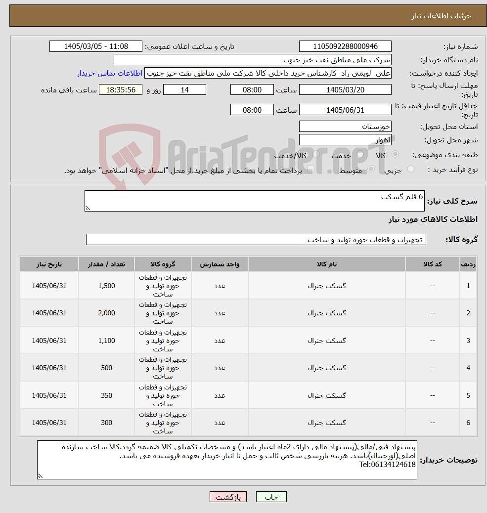 تصویر کوچک آگهی نیاز کالا-6 قلم گسکت