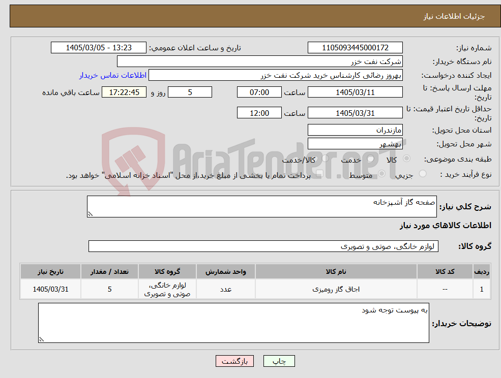 تصویر کوچک آگهی نیاز کالا-صفحه گاز آشپزخانه