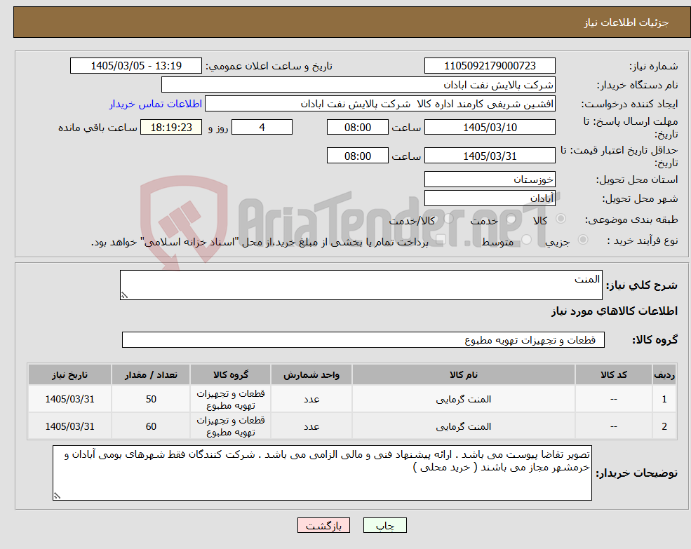 تصویر کوچک آگهی نیاز کالا-المنت
