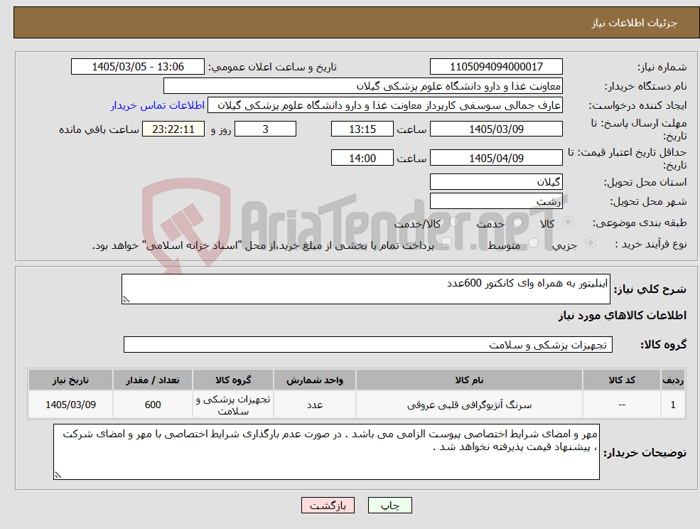 تصویر کوچک آگهی نیاز کالا-اینلیتور به همراه وای کانکتور 600عدد