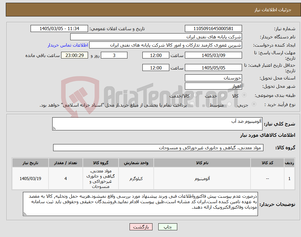 تصویر کوچک آگهی نیاز کالا-آلومینیوم ضد آب