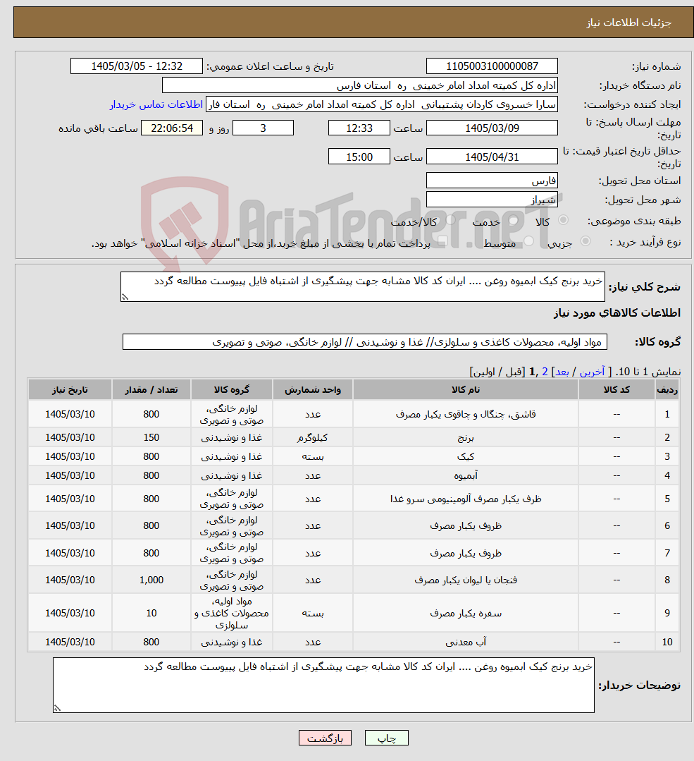 تصویر کوچک آگهی نیاز کالا-خرید برنج کیک ابمیوه روغن .... ایران کد کالا مشابه جهت پیشگیری از اشتباه فایل پییوست مطالعه گردد