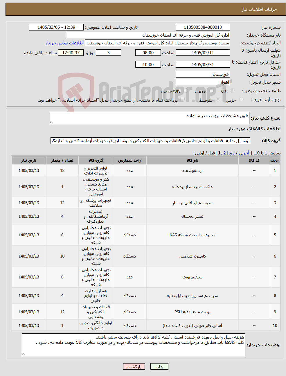 تصویر کوچک آگهی نیاز کالا-طبق مشخصات پیوست در سامانه