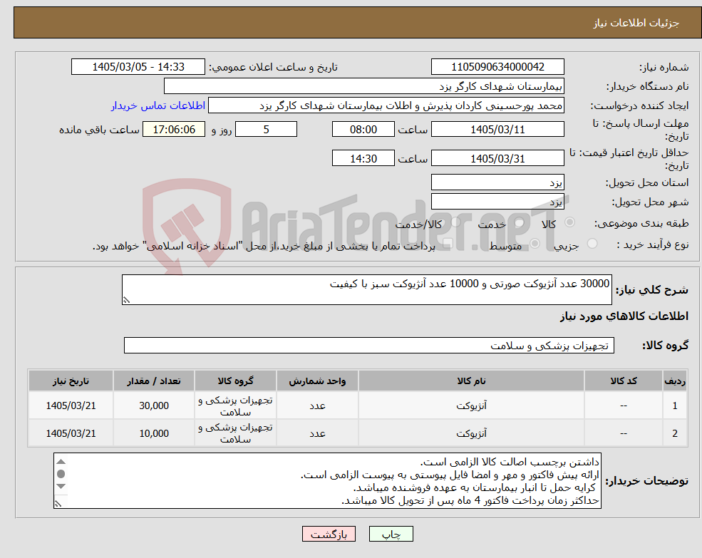 تصویر کوچک آگهی نیاز کالا-30000 عدد آنژیوکت صورتی و 10000 عدد آنژیوکت سبز با کیفیت