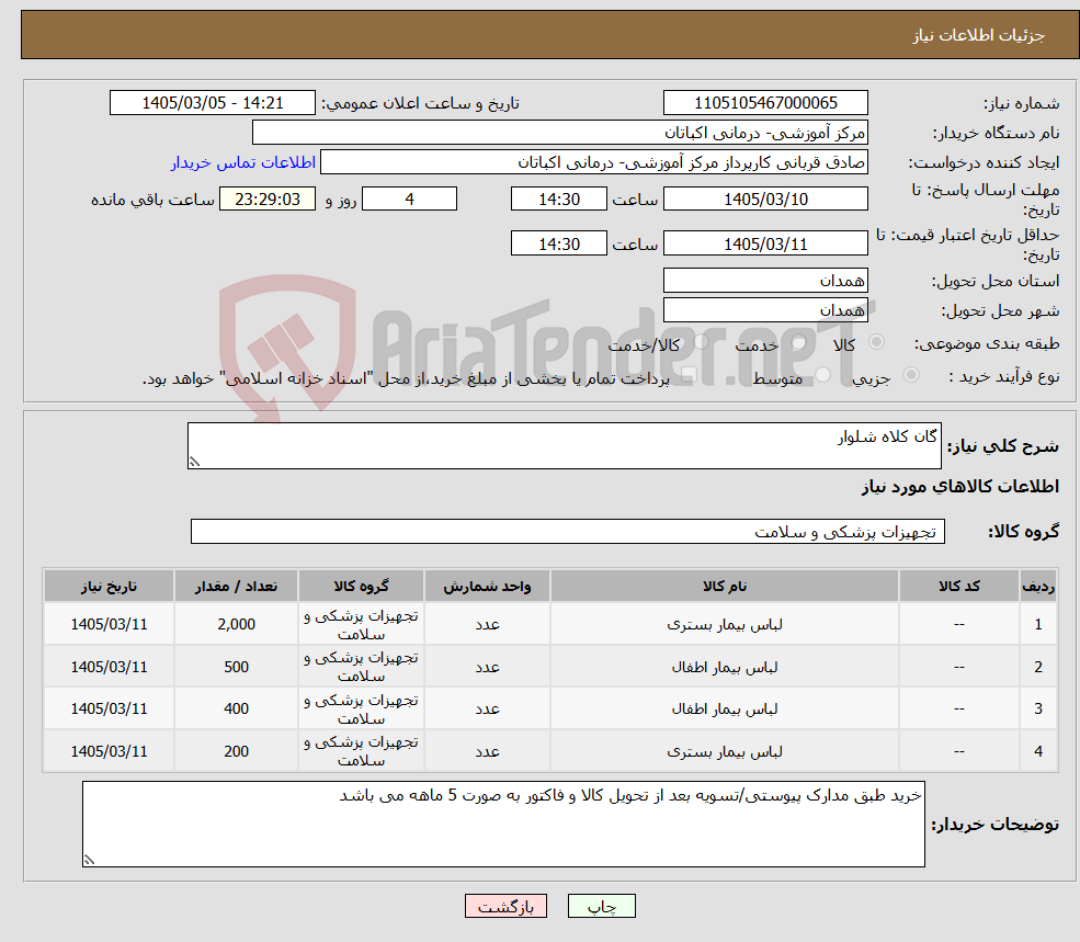 تصویر کوچک آگهی نیاز کالا-گان کلاه شلوار