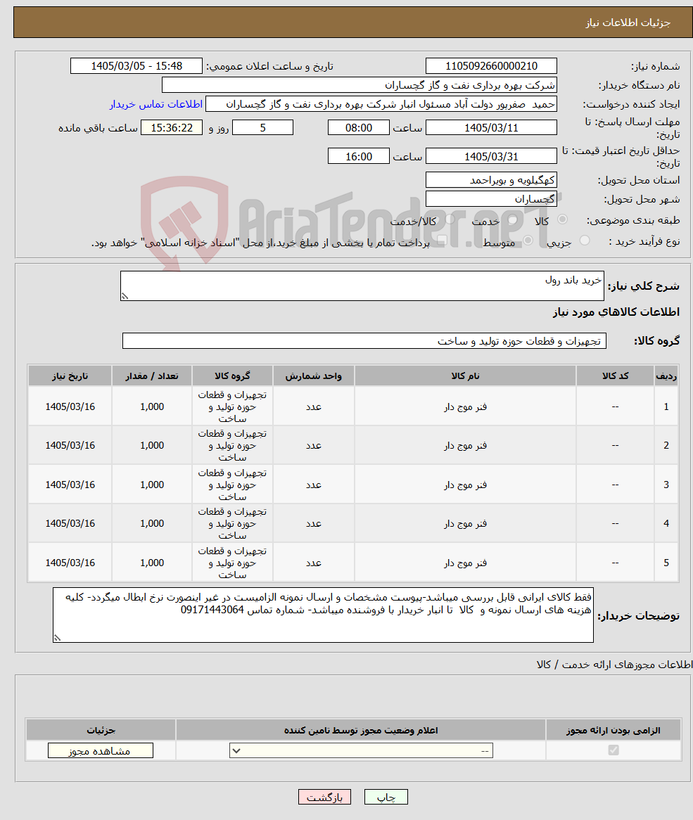 تصویر کوچک آگهی نیاز کالا-خرید باند رول