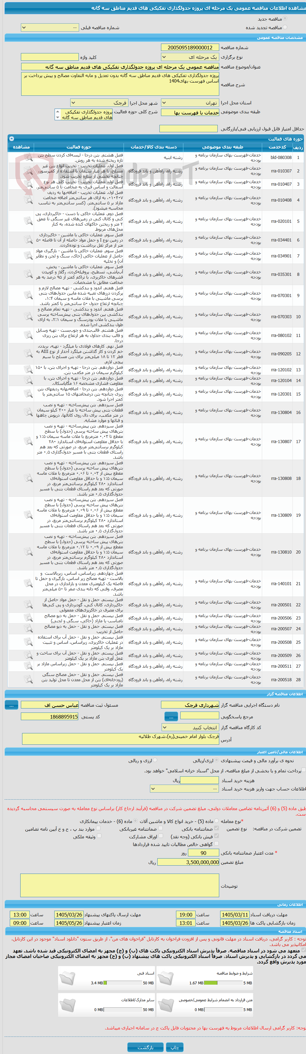تصویر کوچک آگهی مناقصه عمومی یک مرحله ای پروژه جدولگذاری تفکیکی های قدیم مناطق سه گانه