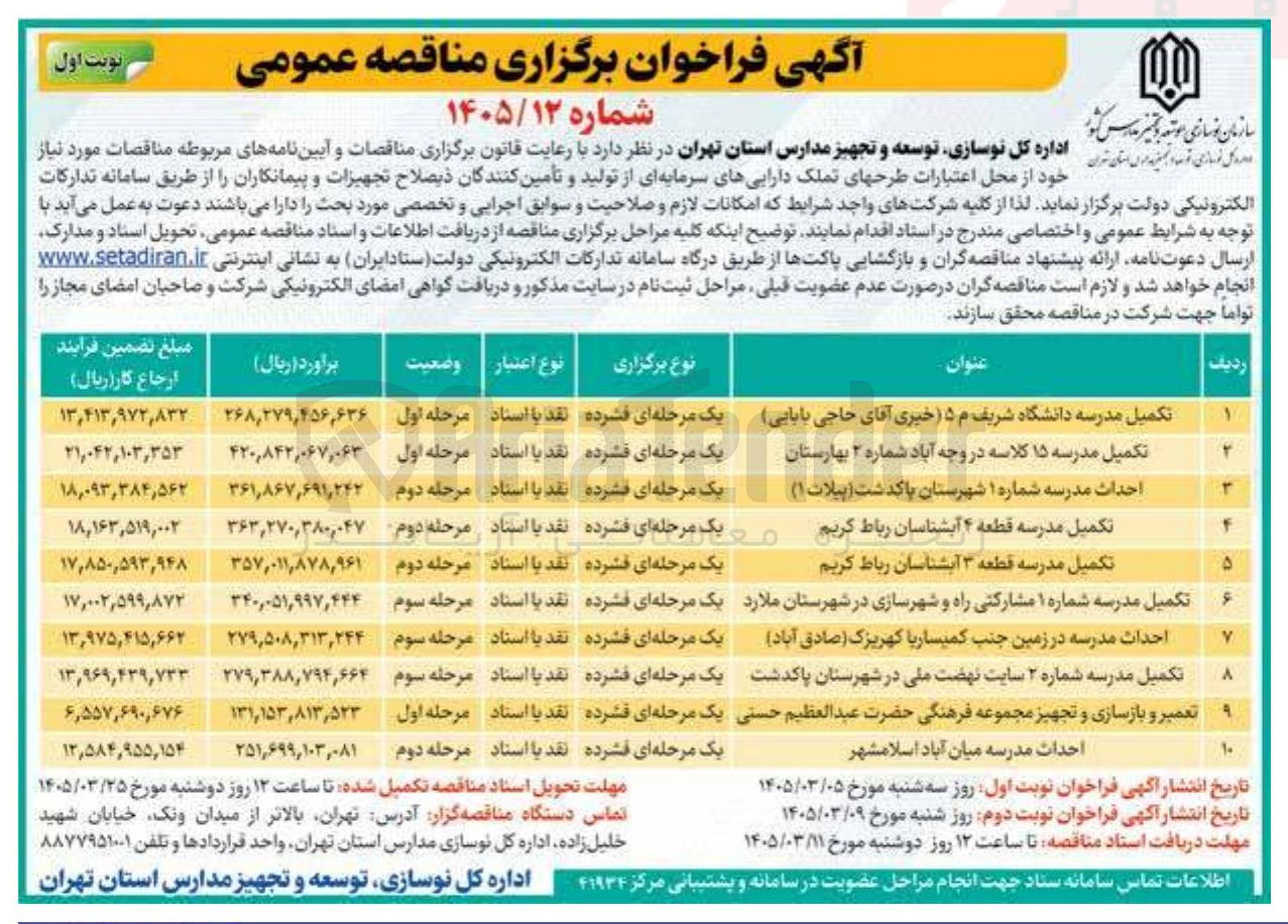 تصویر کوچک آگهی احداث مدرسه میان آباد اسلامشهر