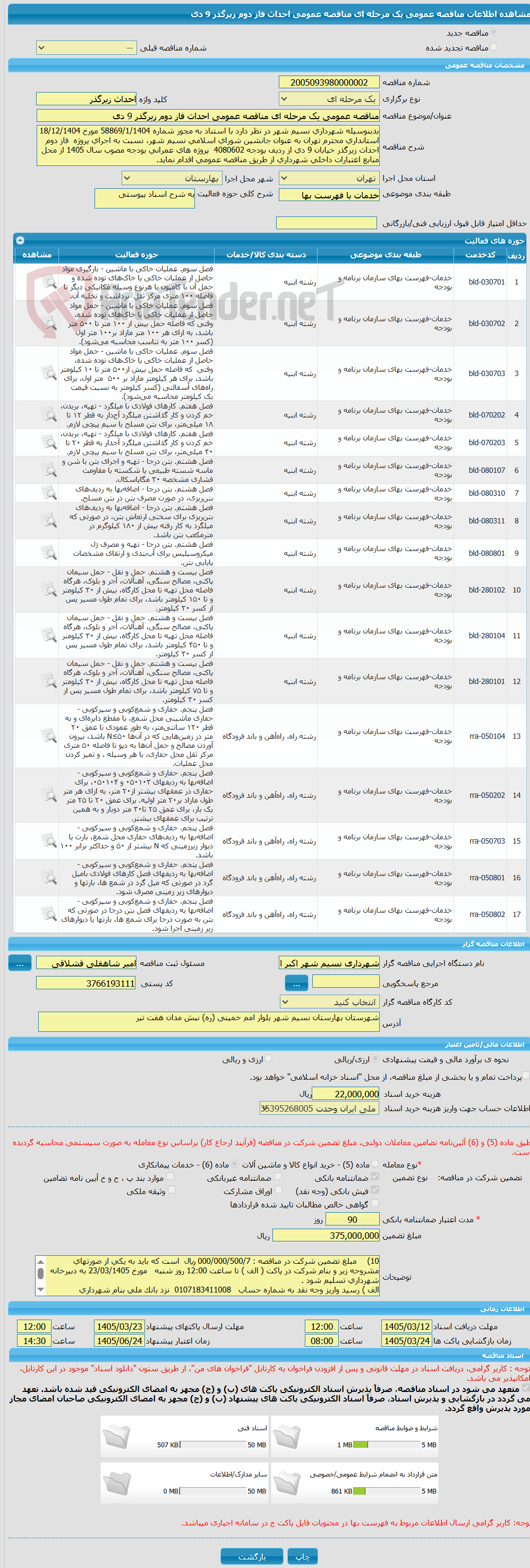 تصویر کوچک آگهی مناقصه عمومی یک مرحله ای مناقصه عمومی احداث فاز دوم زیرگذر 9 دی 