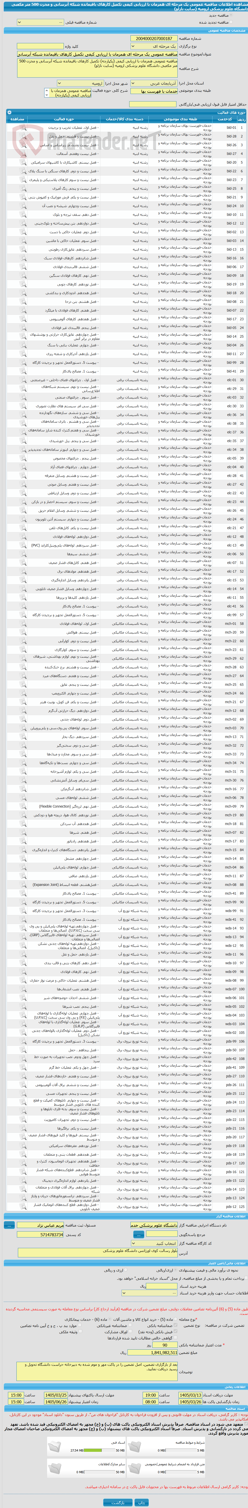 تصویر کوچک آگهی مناقصه عمومی یک مرحله ای همزمان با ارزیابی کیفی تکمیل کارهای باقیمانده شبکه آبرسانی و مخزن 500 متر مکعبی دانشگاه علوم پزشکی ارومیه (سایت نازلو)