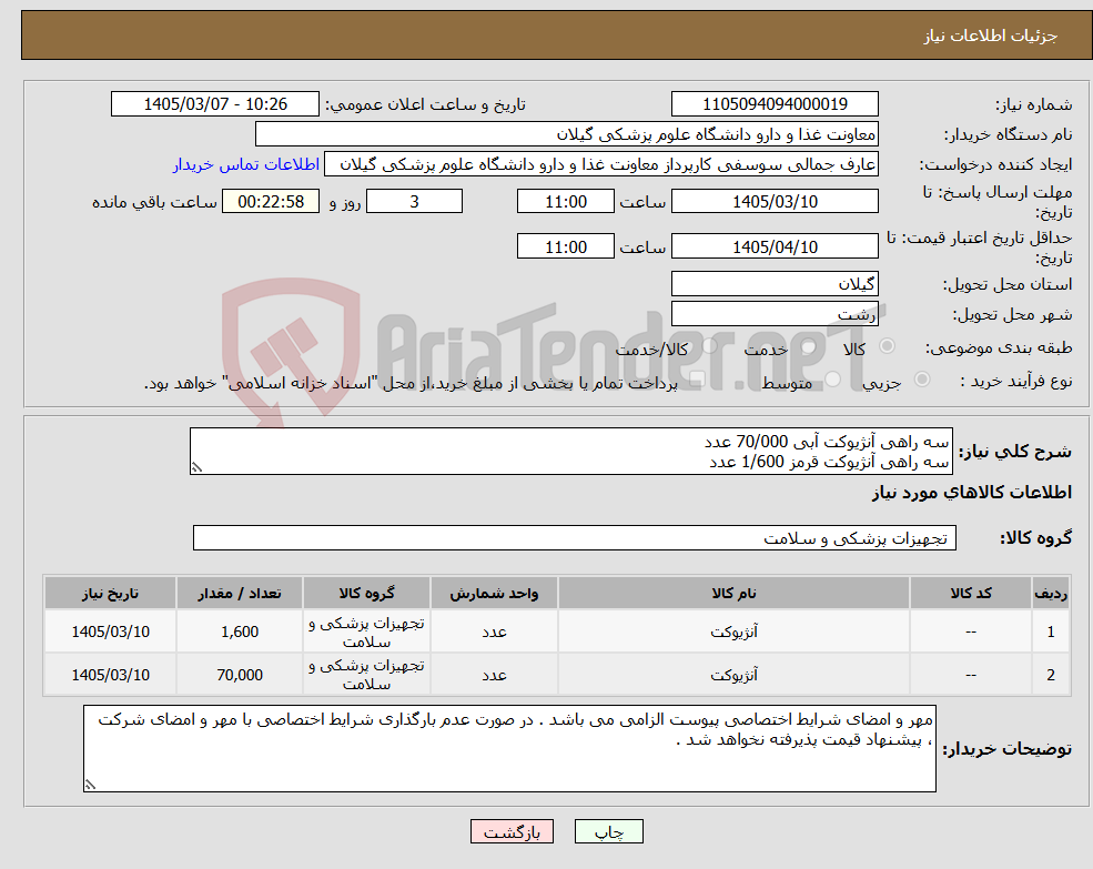 تصویر کوچک آگهی نیاز کالا-سه راهی آنژیوکت آبی 70/000 عدد سه راهی آنژیوکت قرمز 1/600 عدد 