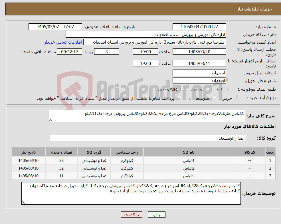 تصویر کوچک آگهی نیاز کالا-کالباس مارتادلادرجه یک28کیلو-کالباس مرغ درجه یک32کیلو-کالباس پپرونی درجه یک11کیلو