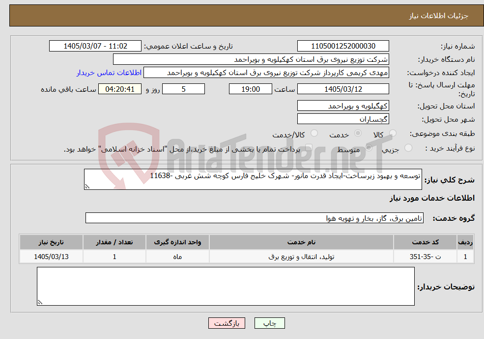 تصویر کوچک آگهی نیاز خدمات-توسعه و بهبود زیرساخت-ایجاد قدرت مانور- شهرک خلیج فارس کوچه شش غربی -11638