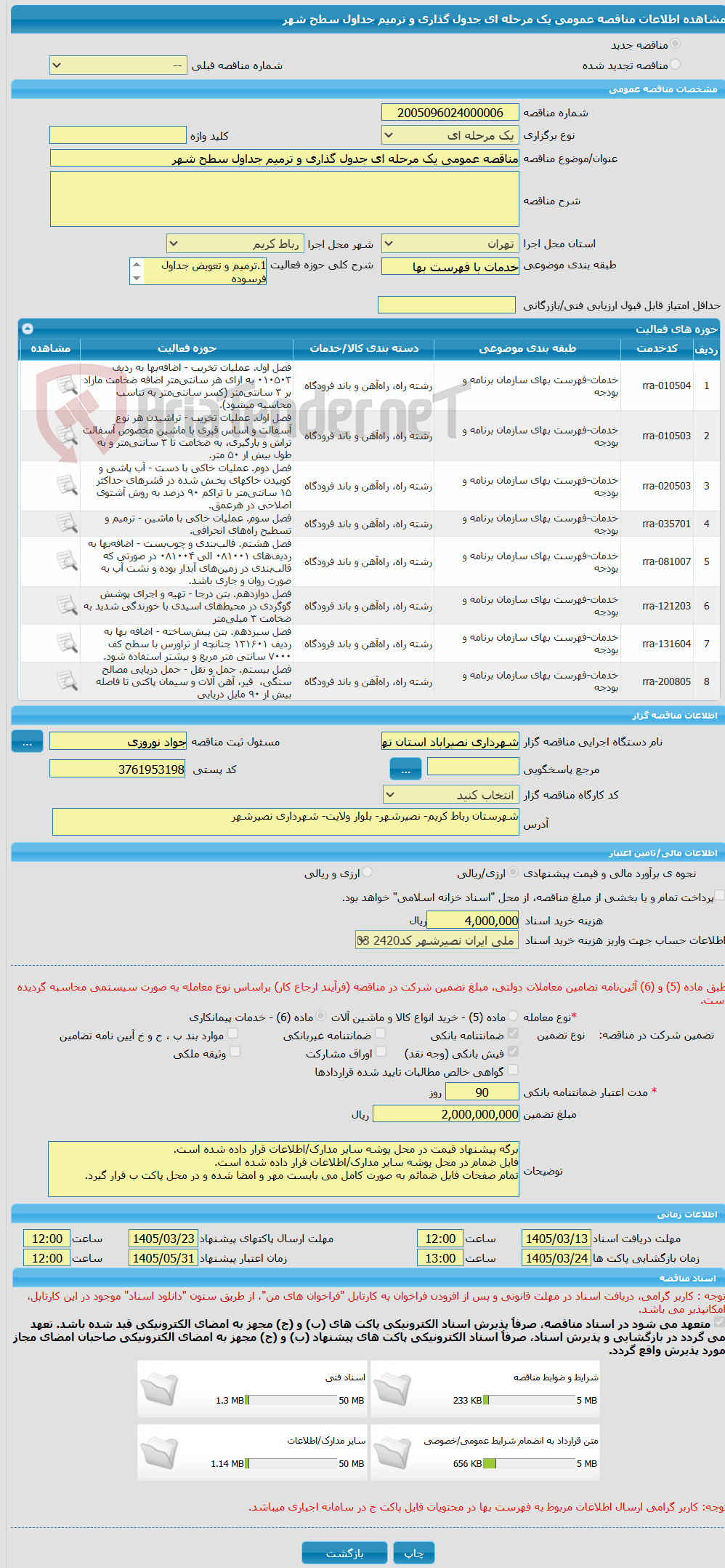تصویر کوچک آگهی مناقصه عمومی یک مرحله ای جدول گذاری و ترمیم جداول سطح شهر