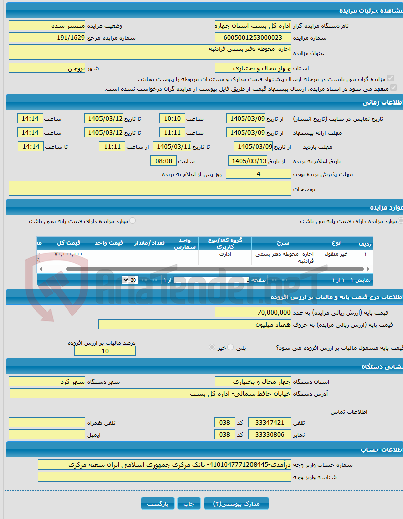 تصویر کوچک آگهی اجاره محوطه دفتر پستی فرادنبه