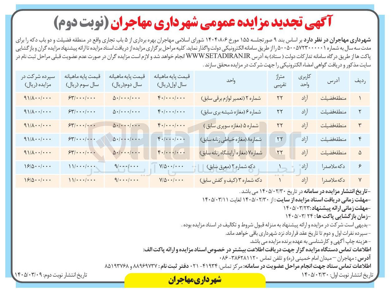 تصویر کوچک آگهی بهره برداری از ۵ باب تجاری