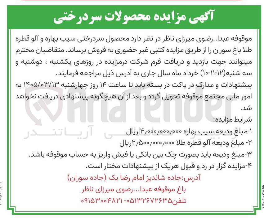 تصویر کوچک آگهی فروش محصول سردرختی سیب بهاره و آلو قطره طلا