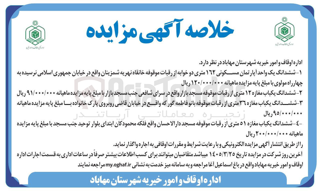 تصویر کوچک آگهی واگذاری ششدانگ یکباب مغازه 