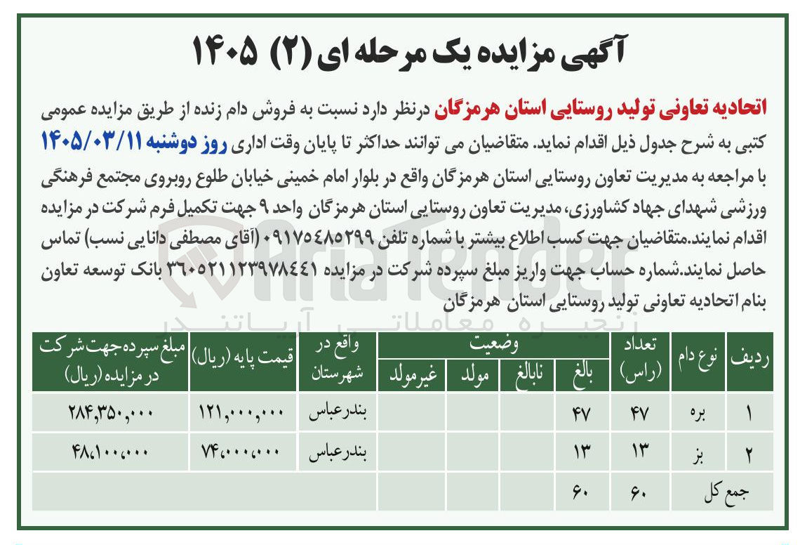 تصویر کوچک آگهی فروش دام زنده