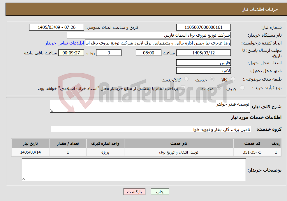 تصویر کوچک آگهی نیاز خدمات-توسعه فیدر جواهر