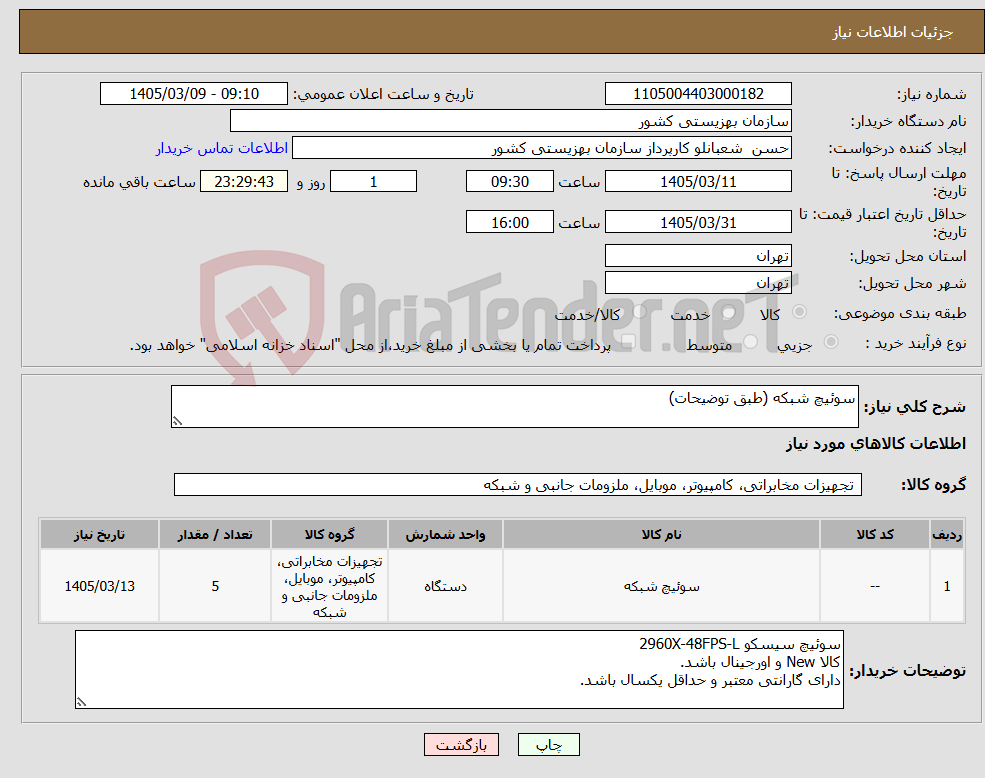 تصویر کوچک آگهی نیاز کالا-سوئیچ شبکه (طبق توضیحات)
