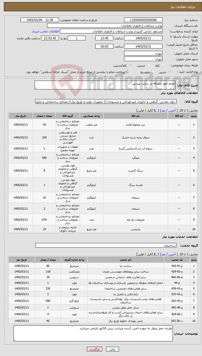 تصویر کوچک آگهی نیاز خدمت/کالا-انجام امور متفرقه در سایت پردیس