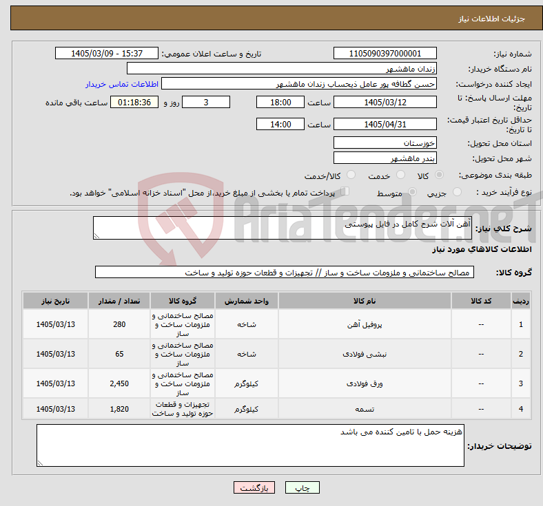 تصویر کوچک آگهی نیاز کالا-آهن آلات شرح کامل در فایل پیوستی 