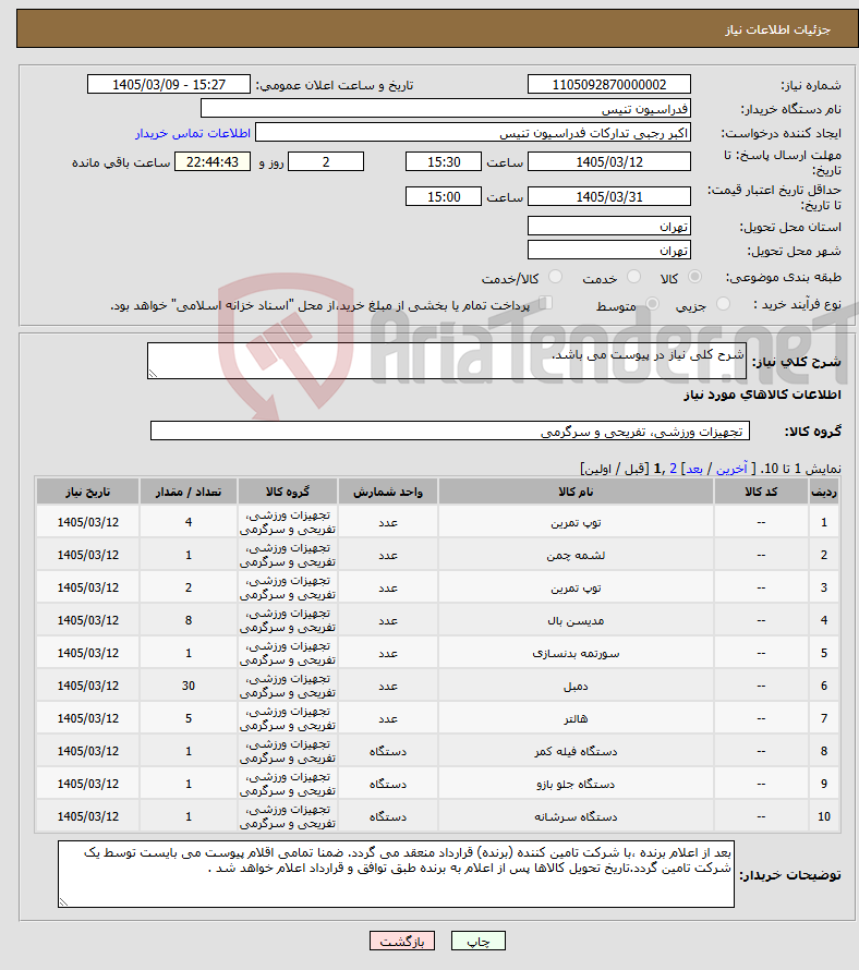 تصویر کوچک آگهی نیاز کالا-شرح کلی نیاز در پیوست می باشد.
