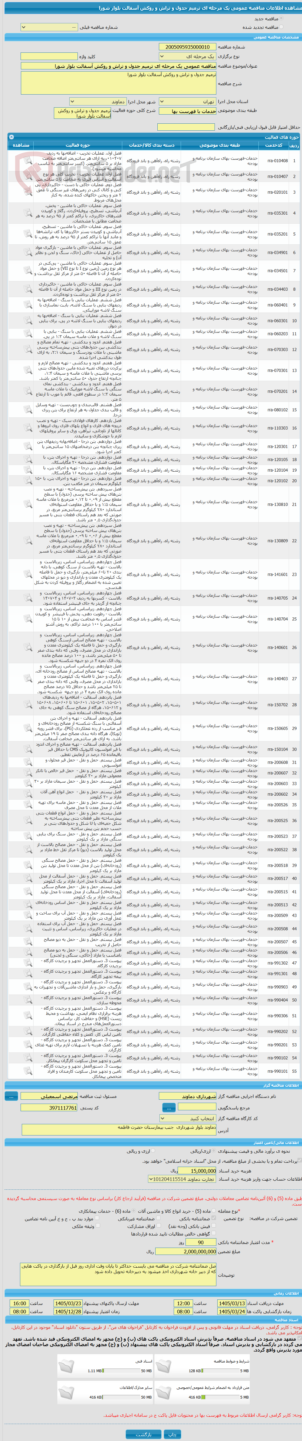 تصویر کوچک آگهی مناقصه عمومی یک مرحله ای ترمیم جدول و تراش و روکش آسفالت بلوار شورا