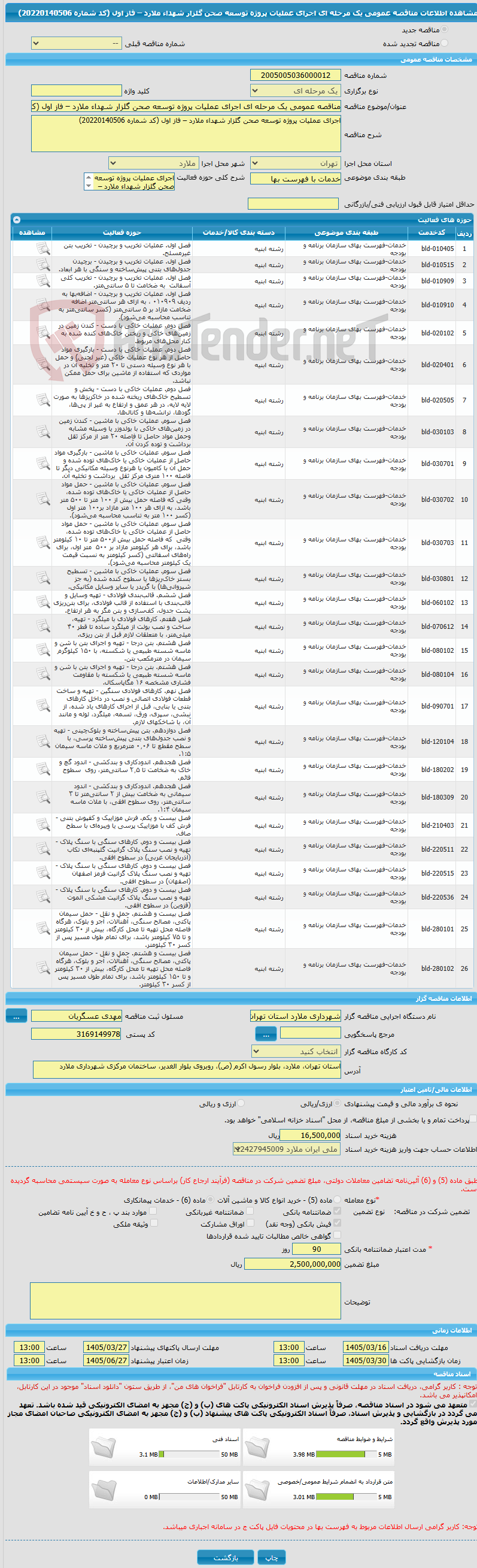 تصویر کوچک آگهی مناقصه عمومی یک مرحله ای اجرای عملیات پروژه توسعه صحن گلزار شهداء ملارد – فاز اول (کد شماره 20220140506)
