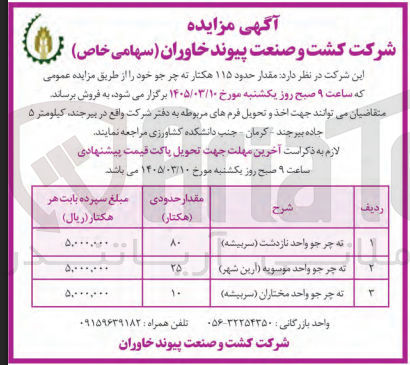 تصویر کوچک آگهی فروش مقدار حدود ۱۱۵ هکتار ته چر جو 