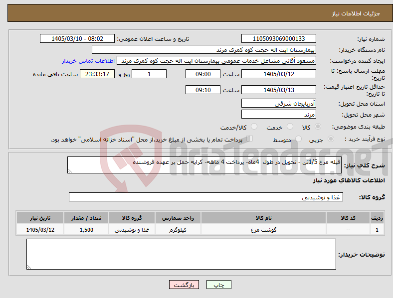 تصویر کوچک آگهی نیاز کالا-فیله مرغ 1/5تن - تحویل در طول 4ماه- پرداخت 4 ماهه- کرایه حمل بر عهده فروشنده 
