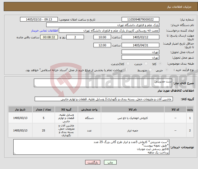 تصویر کوچک آگهی نیاز کالا-ست مدیریتی