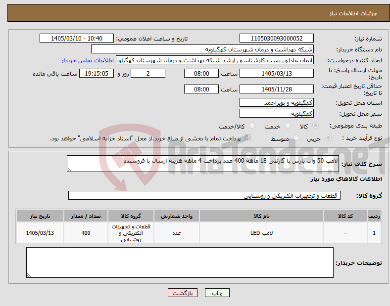 تصویر کوچک آگهی نیاز کالا-لامپ 50 وات پارس با گارنتی 18 ماهه 400 عدد پرداخت 4 ماهه هزینه ارسال با فروشنده
