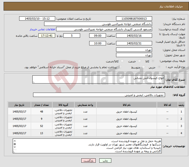 تصویر کوچک آگهی نیاز کالا-انواع کپسول آتش نشانی 