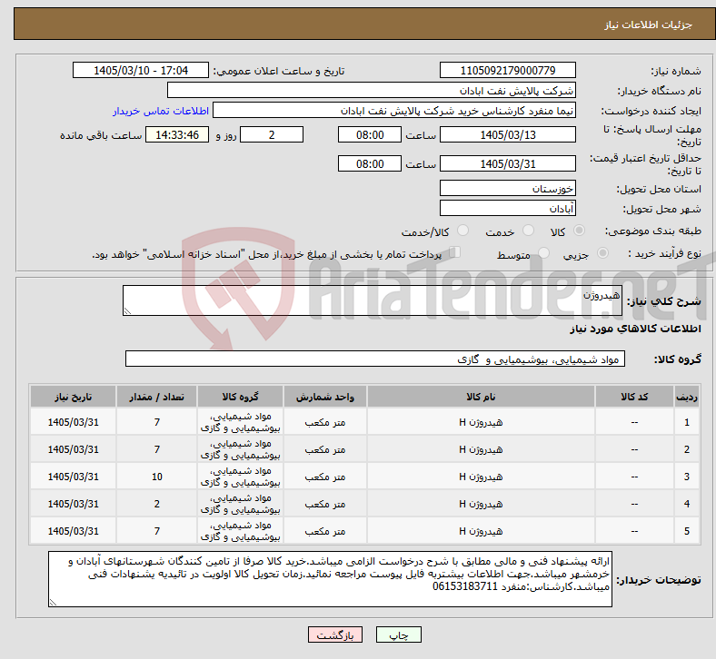 تصویر کوچک آگهی نیاز کالا-هیدروژن